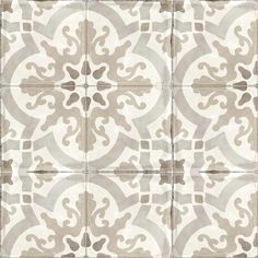 an artistic tile design in shades of grey and white, with intricate designs on the tiles