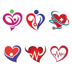 various medical and health symbols in the shape of hearts