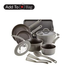 an assortment of pots, pans and utensils are shown in this image