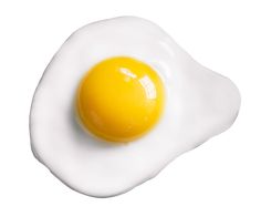 an egg is in the shape of a fried egg on a white background, top view