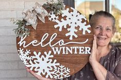 Snowflake Door, Winter Door Hanger, Circle Door, Solid Stain, Winter Elements, Winter Door, Signs Diy