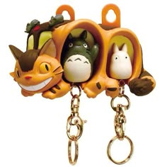 an animal keychain is hanging on a chain with two cats and other animals