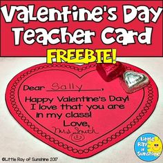 a valentine's day teacher card with two hearts and the words, freebie