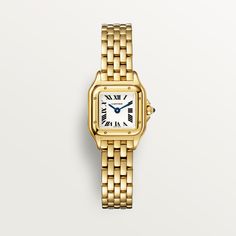 CRWGPN0016 - Panthère de Cartier watch - Mini model, quartz movement, yellow gold - Cartier Cartier Gold Watch, Stile Blair Waldorf, Cartier Gold, Sapphire Cabochon, Cartier Panthere, Paris Mode, Mini Model, Cartier Tank, Cartier Watch