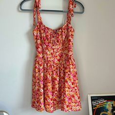 For Love & Lemons Floral Mini Dress With Adjustable Tie Straps. Size M. Tags Still On But Worn Once! No Noticeable Flaws Love Lemons Dress, Lemon Dress, For Love & Lemons, Love And Lemons, For Love And Lemons, Floral Mini Dress, Orange Pink, Pink Orange, For Love