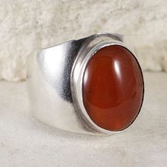 Vintage ring NAKAI Oval Carnelian Cabochon 8g - Ring sz 8 in Sterling SIlver Wide Band Ring, Butterfly Frame, Butterfly Ring, Ring Stone, Wide Band Rings, Wide Bands, Ring Vintage, Band Ring, Stone Rings