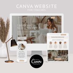 the website design for canva webs is displayed on a computer, tablet and phone