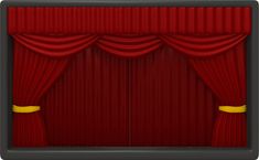 an empty stage with red curtains and gold trims on the sides, as if for a show or play