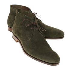 UNLINED CHUKKA BOOTS IN SUEDE (INCL. SHOE TREE) Classic Green Formal Boots, Classic Green Boots With Rubber Sole, Formal Green Boots With Reinforced Heel, Green Boots With Leather Sole For Formal Occasions, Formal Green Boots With Leather Sole, Cordovan Shoes, Suede Chukka Boots, Suede Chukkas, Brogue Boots