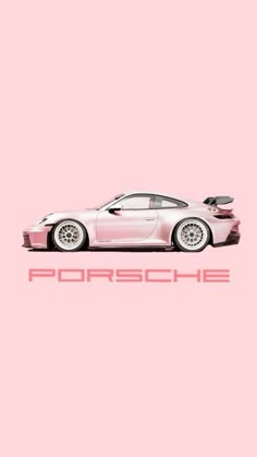 a pink porsche parked in front of a pink background