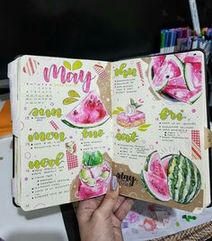 Watermelon Bullet Journal, Watermelon Journal, Weekly Log, Bullet Journal Page, Bullet Journal 2019, Bullet Journal Notes, Bullet Journal Mood