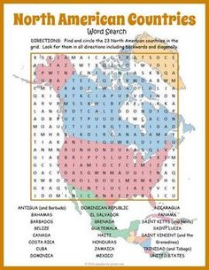 the north american countries word search