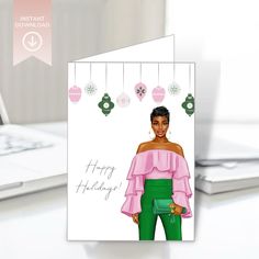 Instant download! These printable sorority holiday cards are ready to use as soon as you purchase. Sorority, Holiday Cheer, African American, Holiday Cards