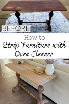 a coffee table with the words how to step furniture with over cleaner