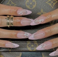 Trendy Nail Art Designs 2023 Summer, Almond Nails With Gems Rhinestones, Formal Nails, Pretty Nail Designs, Almond Acrylic Nails, White Nail