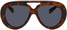 Aviator-style tortoiseshell acetate-frame sunglasses in brown. · Blue lenses · 100% UVA/UVB protection · Top bar · Integrated nose pads · Logo hardware at temples · Exposed core wires · Includes leather pouch · Size: 55.16 140 Supplier color: Blonde Havana/Blue Heart Evangelista, Aviator Style, Bar Top, Blue Lenses, Leather Pouch, Sunglass Frames, Aviator Sunglasses, Havana, Sunglasses Accessories