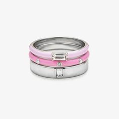 Pile on the support for those battling breast cancer with our B4BC Ring Stack! This trio of designs includes a silver band with a rectangular rhinestone, a pink-enamel-and-three-stone style, and an enamel beauty with a sparkling bar stone. For every stack sold, Pura Vida will donate 5% of the purchase price to Boarding for Breast Cancer,a nonprofit that advocates for early detection and a healthy, active lifestyle as the best means for preventing breast cancer, as well as providing support for S Couple Promise Rings, Best Friend Couple, Healthy Active Lifestyle, Friend Couple, Bday Gifts, Brunch Fashion, Promise Rings For Couples, Pura Vida Bracelets, Awareness Bracelet