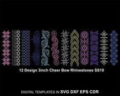 12 design stitch cheer bow rinsetones ss10 digital templates in svg dxf eps