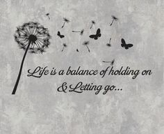 a dandelion with the words life is a balance of holding on and letting go