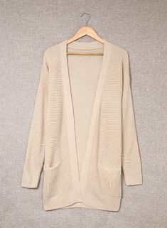 Apricot Pocketed Waffle Knit Open Front Cardigan Open Front Cardigan, Winter Sweaters, Long Sleeve Cardigan, Lovely Colors, Waffle Knit, Club Dresses, Infinity Scarf, Affordable Fashion, Full Sleeve