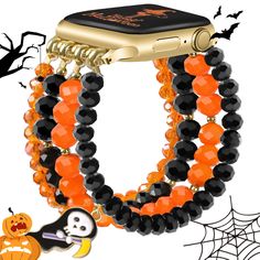 PRICES MAY VARY. Halloween Design: This Halloween, immerse yourself in the festive spirit with our meticulously designed watch band that beautifully blends the traditional holiday colors of black and orange beads, decorated with ghost charms. It is the perfect gift for your loved ones or a brightness to your watch and Halloween outfits Fashion and Dressy Bracelet: JR.DM offers a fancy apple watch band for women, handcrafted from high-quality smooth beaded and shimmering crystals. Each piece is carefully polished by skilled artisans, creating an elegant look for women and girls. One size fits for 5.8"-6.9"(147mm-175mm) wrist females Easy Installation: JR.DM's watch bands are equipped with stainless steel watch lugs which can be free install and remove to the Apple Watch in seconds without a Apple Watch Bracelet Band, Iphone Watch Bands, Apple Watch Wristbands, Iphone Watch, Halloween Beads, Apple Watch Models, Dressy Fashion, Chic Gifts, Apple Watch 38mm