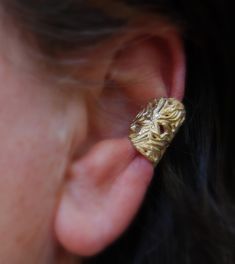 "Ear Cuff -  Wide, Solid 14K gold Floral / Flower Design Wide cuff / Conch Ear-cuff  Helix/ Auricle area.  Leaves flowers and vines all in one beautiful earring. 3/4\" Wide in 14K White or Yellow gold. Comes in 3 styles        Non-Pierced the largest for Conch area 10mm inside diameter shown on model.                    2 sizes Pierced style.  Standard 20 gauge post thickness.  HELIX SIZE much smaller 6mm inside diameter, for the upper/outer area Auricle area. Post length comes in 8mm or 11mm an 14k Gold Ear Cuff For Wedding, Elegant Yellow Gold Brass Ear Cuff, Gold 14k Ear Cuff As A Gift, Yellow Gold Pierced Ear Cuff As A Gift, Yellow Gold Plated Ear Cuff For Wedding, Adjustable Pierced Yellow Gold Ear Cuff, Gold Clip-on Ear Cuff For Wedding, Yellow Gold Clip-on Ear Cuff As Gift, Yellow Gold Clip-on Ear Cuff For Gift