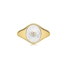 a gold ring with an evil eye on it White 14k Gold Signet Ring With Vvs Clarity, White Cubic Zirconia Signet Ring Gift, Anniversary White Gold Rings With Diamond Eyes, Gold Rings With Diamond Eyes For Promise, Gold Promise Ring With Diamond Eyes, Luxury Anniversary Rings With Diamond Eyes, Luxury Diamond Eyes Rings For Anniversary, Gold Rings With Diamond Eyes For Anniversary, White Gold Rings With Diamond Eyes As Gift