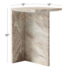 the corner of a marble table with measurements