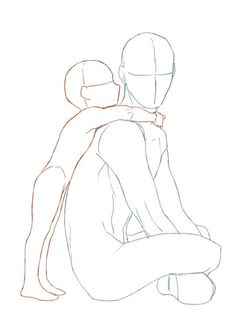 a drawing of two people sitting on the ground with their arms around each other's shoulders