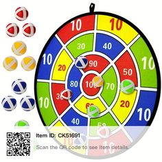 an image of a colorful dart board with numbers and arrows on the front, surrounded by other darts