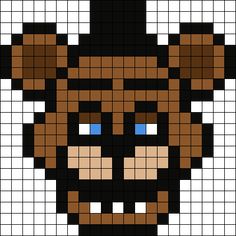 a pixellated image of a bear with blue eyes and a hat on it's head