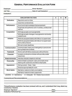 the general performance evaluation form is shown in this document, it shows an important information for employees