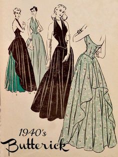 an old fashion book with three women in dresses and the title, 1940's butterick