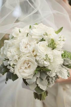 a bridal holding a bouquet of white flowers