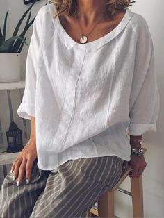 Women S Solid Color Small Lapel Pullover Cotton Linen Shirt Shipping from the US. Easy 30 day return policy, 100% cotton, Double-needle neck, sleeves and hem; Roomy Unisex Fit. Mode Tips, Linnet, Linen Blouse, Cotton Pullover, Pullover Shirt, Casual Blouse, Plus Size Blouses, Long Sleeve Casual, Fashion Tops