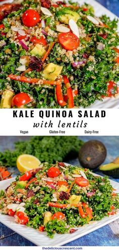 kale quinoa salad with tomatoes, lettuce and avocado