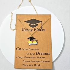 a card with a graduation cap and book on it that says going places go in the direction of your dreams