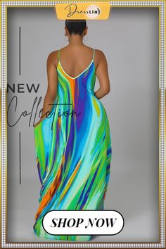 Summer Vacation Tie Dye Print Sleeveless Strap V-neck Loose Fitting Casual Women Maxi Dress Casual Green Sleeveless V-neck Dress, Chic Green Sleeveless V-neck Dress, Green V-neck Sleeveless Dress For Vacation, Multicolor Maxi V-neck Dress For Summer, Multicolor Maxi Length V-neck Dress For Summer, Green Sleeveless V-neck Dress, Green V-neck Sundress, Sleeveless Summer V-neck Beach Dress, Casual Green V-neck Sleeveless Dress