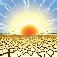 the sun is setting over a desert landscape royalty illustration