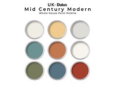 six different colors of paint with the words mid century modern