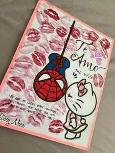 a drawing of a spiderman kissing a woman's face