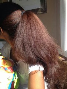 Lovely, long #ponytail and #haircolor Long African Hair Natural, Colored Relaxed Hair, Long Natural Hair Straight, Long African Hair, Silk Press Natural Hair Long, Relaxed Hair Styles, Blowout Ponytail, Long Afro Hair, Relaxed Hair Regimen