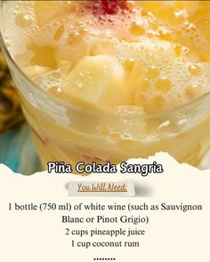 a recipe for pineapple sangria is shown in this advertise with information about the ingredients