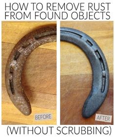 an old horseshoe is being used to remove rust from found objects and make them look new