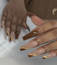 Brown Acrylic Nails Design, Nails Acrylic Brown, Brown Acrylics, Acrylic Nails Brown, Brown Acrylic Nails, Nail Foils, Lipstick Nails, Brown Acrylic