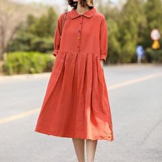 women linen cotton dresses with waist belt ,short sleeve,soft linen fabric ,V neck ,make you looks very grace, Material: cotton Size:we custom made any size.Here is the size chart for your kind conference:Size: chest :137 cm length 120 cm Shipping we ship worldwide the USPS takes about 10-15 days if you want a express shipping,please contact with us payment: we accept payment by PayPal and credit card.if you would like paid by credit card,please choose payment by PayPal and then follow the guide Knee-length Solid Color Linen Dress, Solid Color Knee-length Linen Dress, Red Short Sleeve Linen Dress For Spring, Red Linen Dress For Spring, Short Sleeve Linen Midi Dress For Fall, Casual Orange Linen Dress, Casual Red Linen Dress, Cotton Dresses Summer, Linen Dress Summer