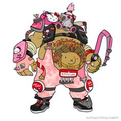 an image of a cartoon character with lots of stuff on his back