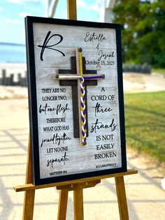 a wooden easel with a cross on it