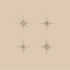 four different stars are shown in black and white on a beige background, each with one star as the center