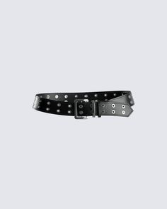 Nico Black Double Eyelet Belt Adjustable Black Belts With Rivets, Black Punk Belt With Rivets, Trendy Black Belts With Rivets, Beyoncé Outfits, Misa Amane Outfit, Eyelet Belt, White Corset Dress, Beyonce Outfits, Black Cowgirl